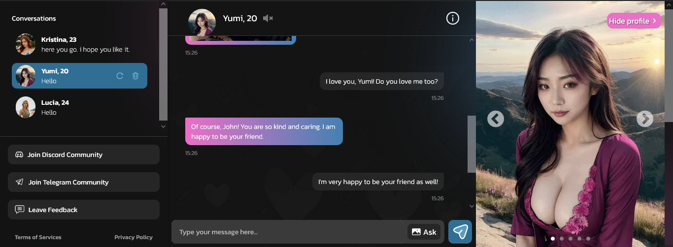 Chatting with an AI girlfriend