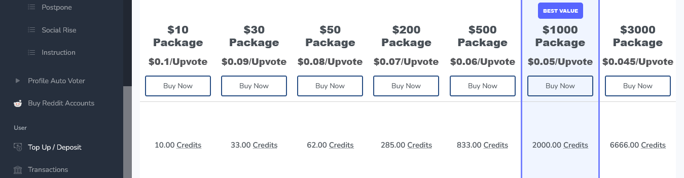 upvote shop pricing